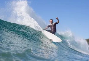 Stu Campbell surfs a combo of the Spudnick & Spudster models. Dimensions 5'8 20 1/2 2 1/2 32.25 litres. Image by Tim Samuels