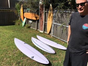 Simon Andersons quiver of surfboards for Bells Beach over Easter
