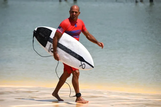 Kelly Slater at the man made wave pool in Lemoore