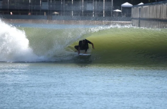 Simon Anderson surfing the inside section - had to duck the head to fit
