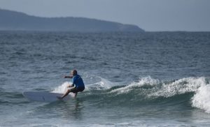 Bruce Channon in the longboard over 65 division in the Mal Annual at the Point